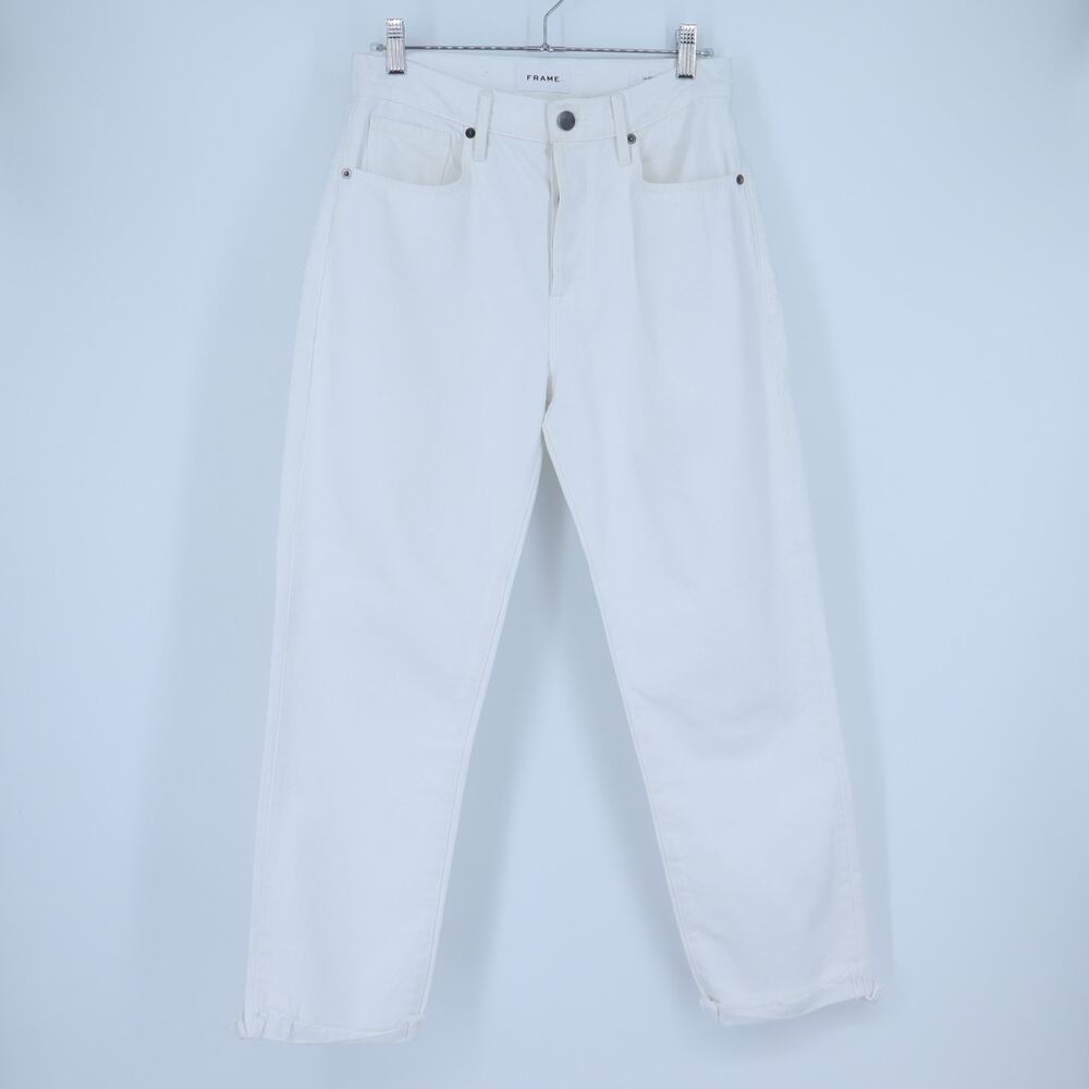 Frame Relaxed Straight Leg Jean White Rumpled Blanc Grind Cuffed Hem Women's 26
